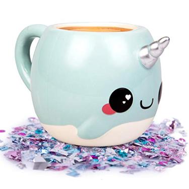 Imagem de Seven20 Caneca de café brilhante galáxia grande narval 510 g - Make Morning's Magical - azul com chifre de unicórnio prata - presente para crianças, adolescentes, adultos, mulheres - Licenciado