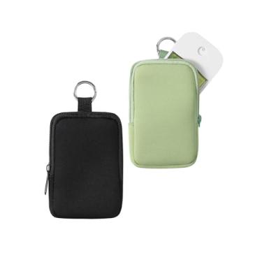 Imagem de uekeboag 2 peças pequena bolsa macia de neoprene com zíper, mini bolsa de maquiagem portátil, acessório de moda com gancho de pressão, bolsa de moedas, batom, organizador de viagem cosmético, Preto e