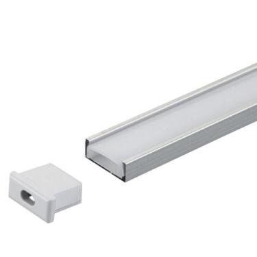 Imagem de Perfil Sobrepor Alumínio 1m 15.4x5.7mm + Fita 120 LED + Fonte 2A Bivol