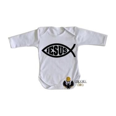 Imagem de body nenê criança roupa bebê manga longa Jesus Ichthys - Empório Dutra