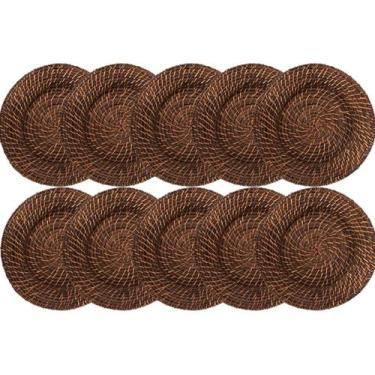 Imagem de Kit 10 Sousplat Redondo Jogo Americano Rattan Marrom Escuro Rustico - 