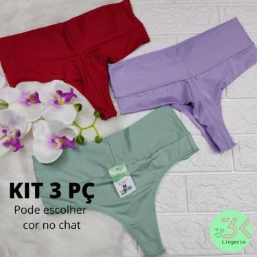 Imagem de Calcinha fio dupla cós alto aperta barriga  3 unidades (kit 3 bruna) -