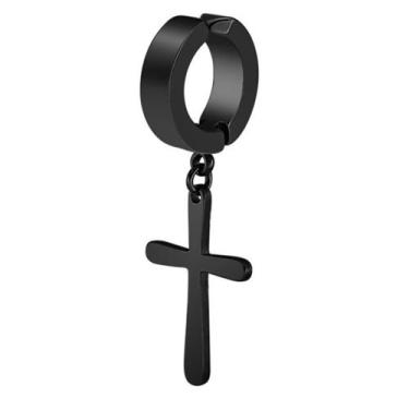 Imagem de Brinco De Cruz Pingente Preto Argola De Pressão - 1 PEÇA (Não é o par)