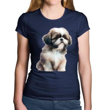 Imagem de Baby Look Algodão Cachorro Shih Tzu Filhote - Foca na Moda, Marinho, G