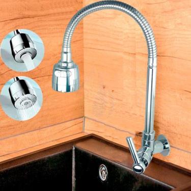 Imagem de Torneira Gourmet Cozinha Parede Pia Cano Inox Flexível 1/4 de volta C-