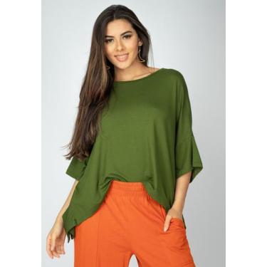 Imagem de Blusa Ampla Malha Morcego Manga Curta Verde Militar - Amazonia Vital
