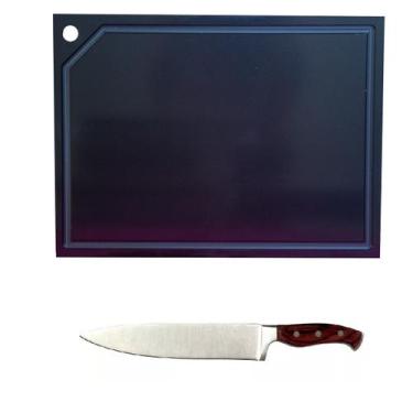 Imagem de Tabua de Corte polietileno Preta CANALETA media, com faca 9" - Utensil