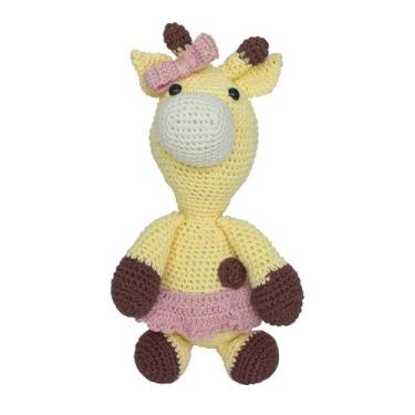 Imagem de Girafa Beka de Laço Rosa Amigurumi Crochê Quarto Bebê Infantil Menina 