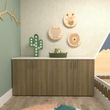 Imagem de Armário Duplo Baixo Infantil Corp Bramov Móveis Branco/Carvalho Mel