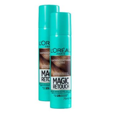 Imagem de Kit 2 Magic Retouch L'oréal Castanho Claro Spray Instantâneo para Reto