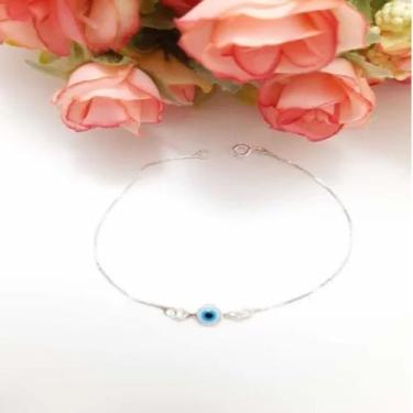 Imagem de Pulseira Veneziana Olho Grego Branco Azul Prata Legitima 925 - Lojas L