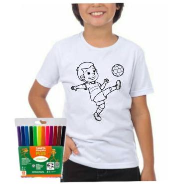 Imagem de Camiseta camisa infantil para colorir futebol bola canetinhas - Dog's,