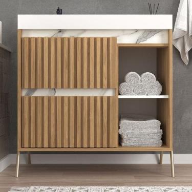 Imagem de Gabinete de Banheiro 80cm com Lavatório Ref 890 Cewal - Itapuã/Thassos