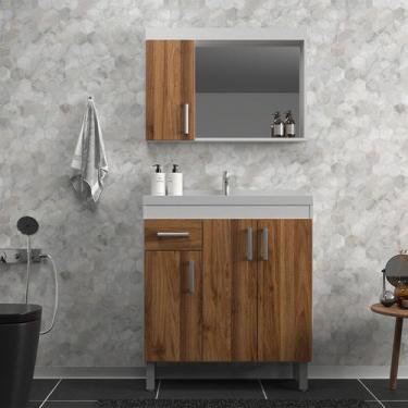 Imagem de Gabinete de Banheiro 80cm com Lavatório e Armário Ref 581 Cewal - Bran