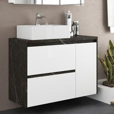 Imagem de Gabinete de Banheiro 90cm com Cuba Ref 920 Cewal - Portoro/Branco