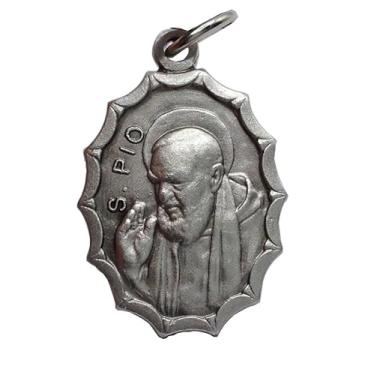 Imagem de SAINT PIO DE PIETRELCINA (PADRE PIO) MEDALHA DE FORMA OVAL - FEITO EM ALTO ALÍVIO - 100% FEITO NA ITÁLIA, Medium, latão banhado a prata, Sem Pedra Preciosa