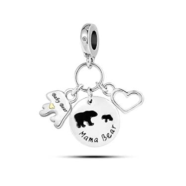 Imagem de MiiFort 2 peças Mamãe Bebê Urso Pingente Pingente para Pulseiras Mulheres Forte Proteção Mãe Filho Filha, Metal, Zircônia cúbica