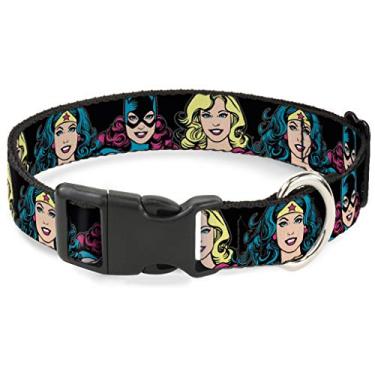Imagem de Buckle-Down Batgirl/Supergirl/Mulher-Maravilha Faces Preto/Azul/Rosa/Amarelo, Colarinho de Plástico Clipe, Largo/18-32