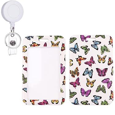 Imagem de Suporte de crachá de identificação, carretel retrátil resistente para crachá, chaveiro, bobinas com porta-crachá de identificação, porta-cartões de identificação em estilo vertical com 1 janela transparente para identidade (M)