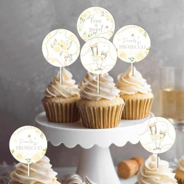 Imagem de Sursurprise 24Pcs Pearls and Prosecco Cupcake Toppers, Love is Sweet Bridal Shower Decorations, Wedding Shower Bachelorette Engagement Party Cake Decorations Supplies
