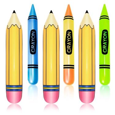 Imagem de Conjunto de 6 balões infláveis de giz de cera, multicolorido, decoração de festa de volta às aulas, decoração escolar para sala de aula, parquinho interno e externo, decoração de festa de aniversário
