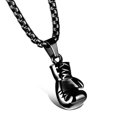 Imagem de Hamoery Colar com pingente de luva de boxe de aço inoxidável punk masculino e feminino, Aço inoxidável