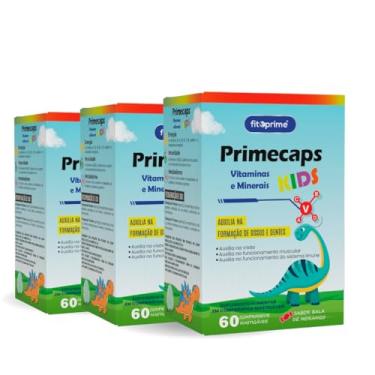 Imagem de Kit 3x Primecaps Kids Vitamina Infantil Mastigável 60 Comprimidos Sabor Morango
