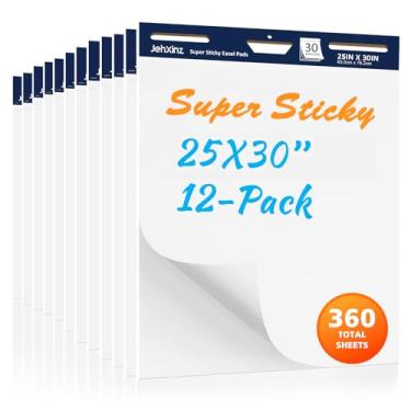 Imagem de JehXinz Almofadas adesivas de cavalete com papel autoadesivo, 30 folhas por bloco, papel grande flip para professores (63 x 76 cm - 12 pacotes)