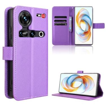 Imagem de Elubugod Capa de couro compatível com ZTE Nubia Z70 Ultra, capa flip de couro PU compatível com ZTE Nubia Z70 Ultra 5G NX733J NX736J Capa roxa