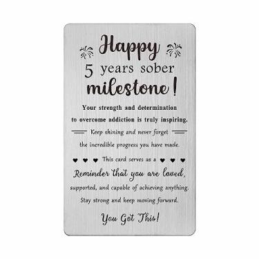 Imagem de TGCNQ Presentes de sobriedade de 5 anos – Cartão de recuperação para mulheres e homens – 5 Year Sober Gifts Sober Gifts Sober Engraved Metal Card