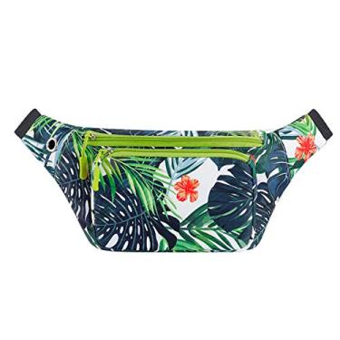 Imagem de XEYOU Pochete unissex de corrida com fivelas ajustáveis, bolsa leve para esportes, caminhadas, cinto de pochete para passear com cachorro, pode guardar passaporte, dinheiro, celular, Padrão verde, Large