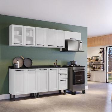 Imagem de Cozinha Compacta em Aço 5 Peças 11 Portas Sendo 2 de Vidro 2 Gavetas Florença Branco Neve