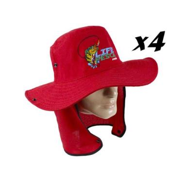 Imagem de Kit 4 Chapéus Com Protetor De Nuca LIFE PESCA - Várias Cores, Vermelho