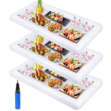 Imagem de 3 peças de bar de servir inflável, refrigerador de buffet com plugue de drenagem - Servidor de comida de gelo para piquenique de salada - Artigos de festa havaiana para piscina Luau com bomba manual