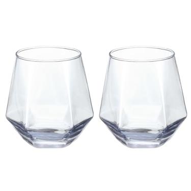 Imagem de HARFINGTON 2 peças de copos de uísque diamante 283 g taças de vinho design geométrico sem haste para vinho tinto branco aniversário casamentos dia dos pais solteiro, azul