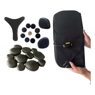 Imagem de Kit de Pedras Quentes Vulcânicas para Terapia Corporal e Podal + Bolsa Térmica