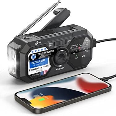 Imagem de Rádio meteorológico de emergência, rádios portáteis AM FM NOAA com alarme SOS de manivela, bolso de 3500 mAh, suprimentos de emergência solar para homens, pequenos equipamentos de sobrevivência para