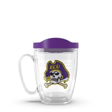 Imagem de Tervis Caneca East Carolina Pirates Cross Bones logotipo Tumbler com emblema e tampa roxa real 473 ml, transparente