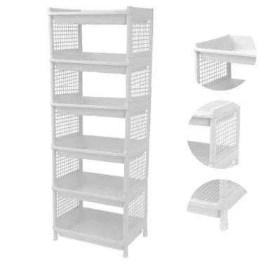 Imagem de Prateleira Estante De Plástico 6 Andares Multiuso Desmontável 40x28x110cm Elloplas - Branco