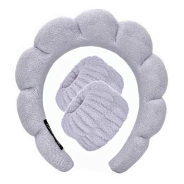 Imagem de Conjunto de toalhas de pulso para spa para lavar o rosto, faixas para cuidados com a pele para mulheres tecido felpudo esponja inchada faixa de cabelo faixas de cabelo para remoção de maquiagem,