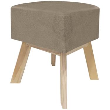 Imagem de Banqueta Quadrada Puff Sala Quarto Cubo Assento Decoração Pé Madeira (Bege)