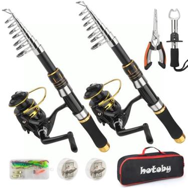 Imagem de hotoby Conjunto De Vara De Pesca, Pacote Com 2 Varas De Pesca De 6,89 Pés E Carretel, Kit De Vara De Pesca Telescópica De Fibra De Carbono Com Carretel Giratório, Alicate De Pesca, Pinça De Lábio, L