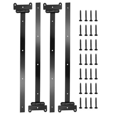 Imagem de Dobradiças de portão resistentes pretas de 61 cm com parafusos de montagem, dobradiças de porta pretas em forma de T de ferro de 4 mm de espessura para portão de jardim galpões de porta de garagem