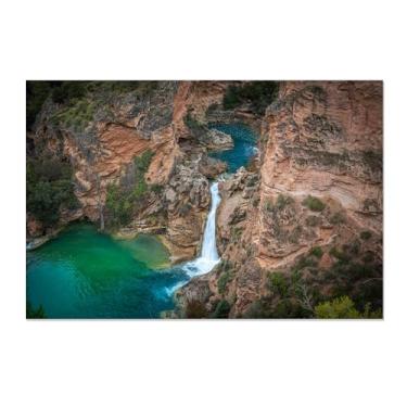 Imagem de Tela decorativa para parede, paisagem panorâmica, fotos de paisagens de cascata do rio, pintura em tela, imagem de natureza, para sala de estar decoração de presente grandes 80 x 120 cm (31 x 47 in)
