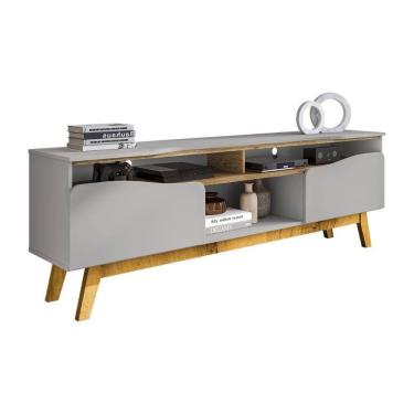 Imagem de Rack Ilhabela Tv 75 Polegadas Com 2 Porta Pés Madeira Maciça Off White/cinamomo