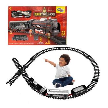 Imagem de Trem Ferroviário de Brinquedo com Vagões Trilhos Luz e Som Realista Tr