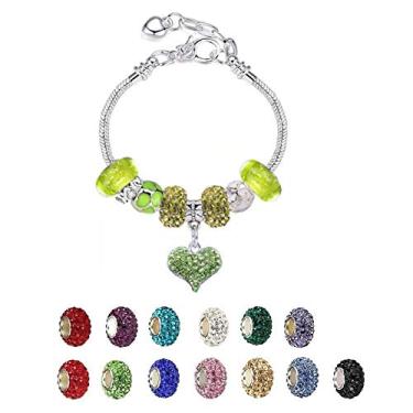 Imagem de Pulseiras Pandora de bétula branca com conjunto de berloques, ideias de presentes para meninas adolescentes, ajustáveis de 17 a 21 cm, joia de coração com cartão de presente Verde