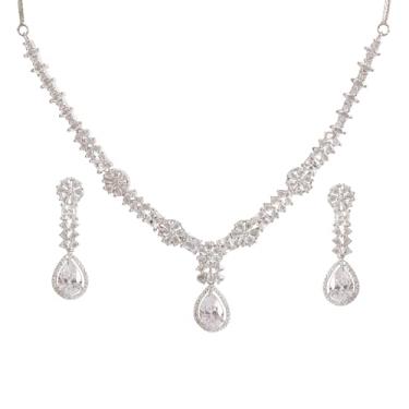 Imagem de Touchstone Brincos de colar de zircônia cúbica de diamante simulado banhado a ouro ou branco ou ouro rosa para mulheres joias de designer., Zircônia cúbica, Sem Pedra Preciosa