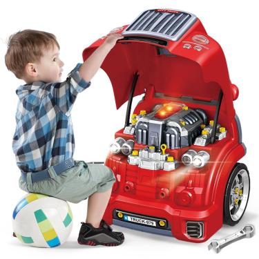 Imagem de Brinquedo para motor de caminhão pofjoeq com peças removíveis, luzes e sons