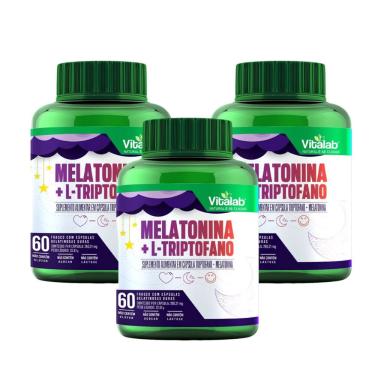 Imagem de Melatonina L Triptrofano Vitalab Suplemento Indutor do Sono 3X Potes de 60 Cápsulas